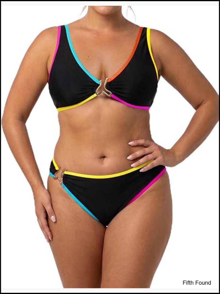 Neon Sexy Two Piece Bikini Set V Neck Criss Cross Back Cutout Lace Up Bathing